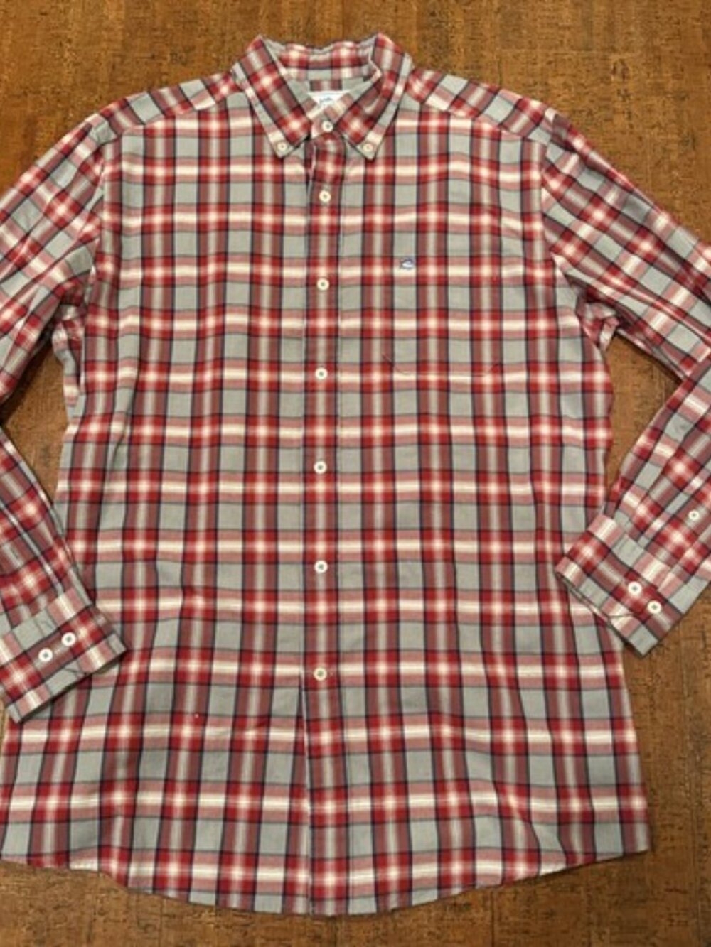 Southern Tide Men’s Medium Classic Fit Red Gray Long Sleeve Button Down Shirt